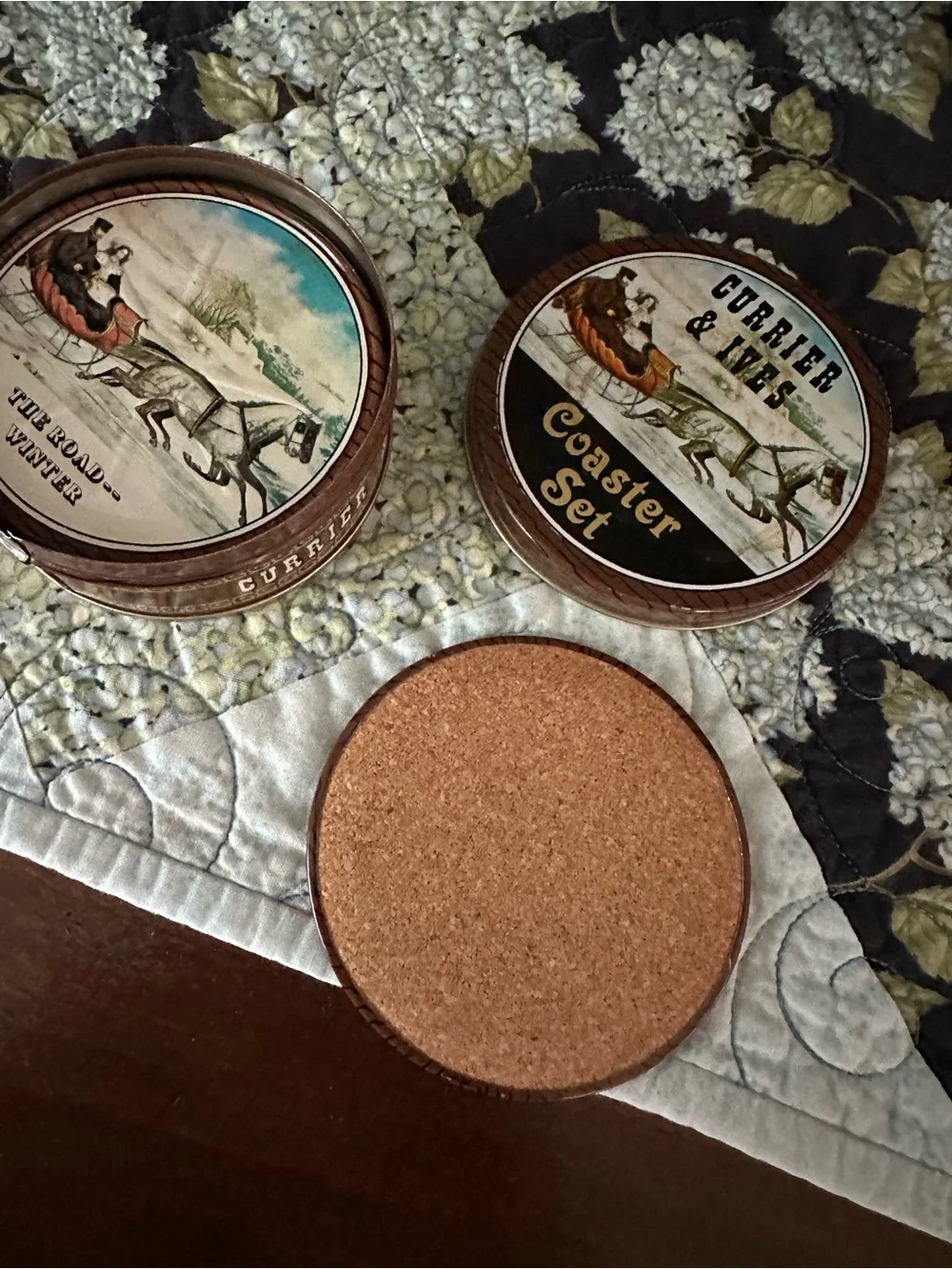 Currier & Ives Coaster Set - Vintage Style Brown/Black